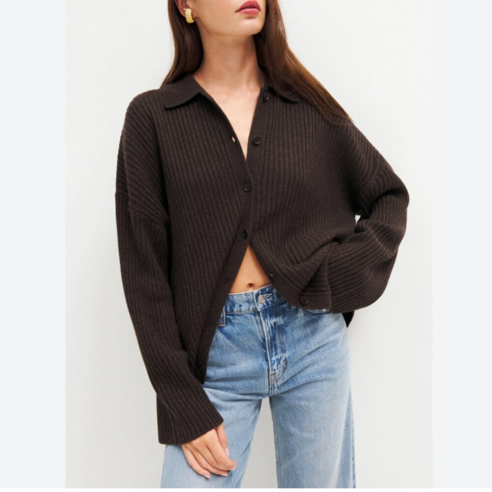 Reformation Fantino Cashmere Cardigan, Compost Brown, Sz X-Small